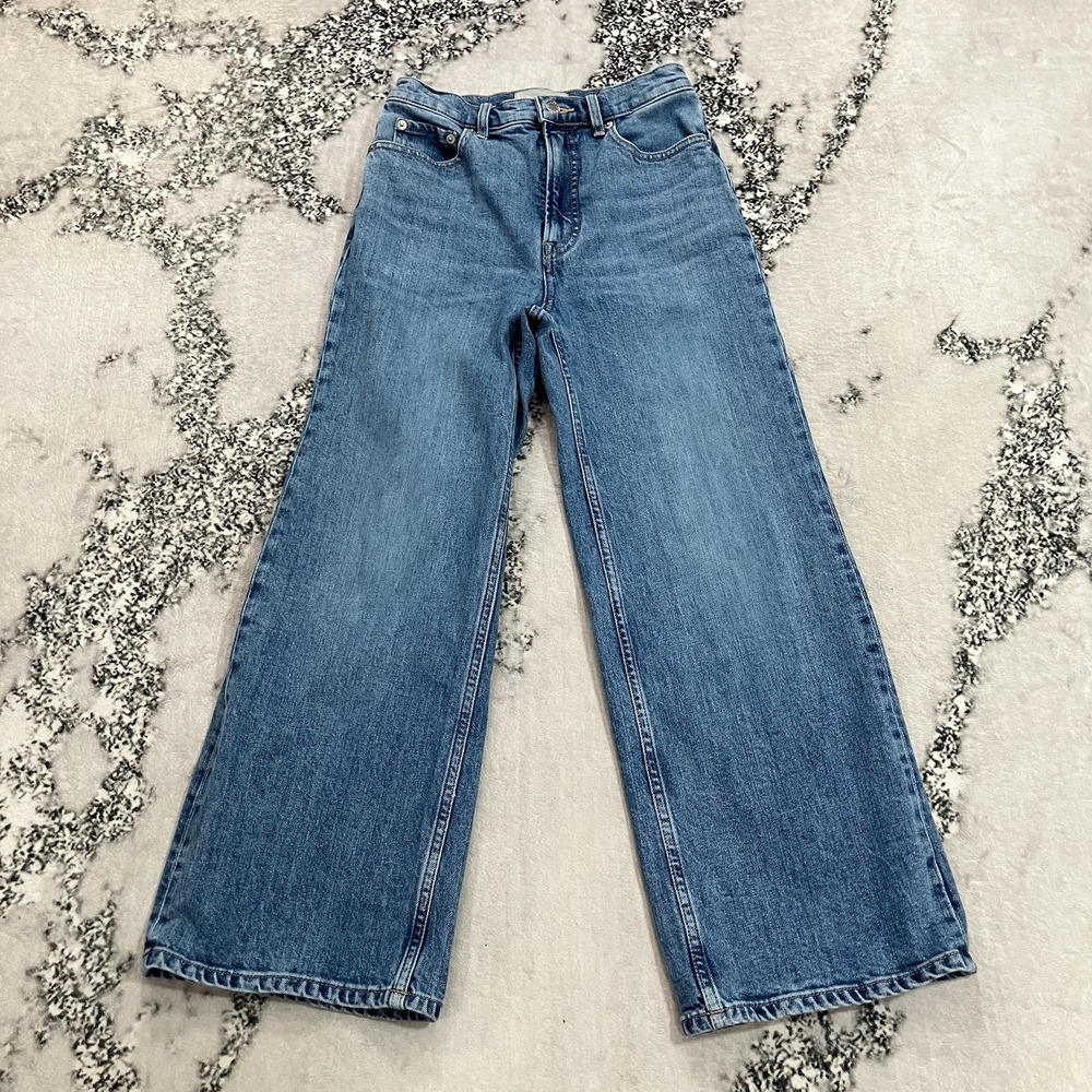 Everlane The Way High Wide Leg Jeans Womens Sz 28 Blue Organic Cotton High Rise